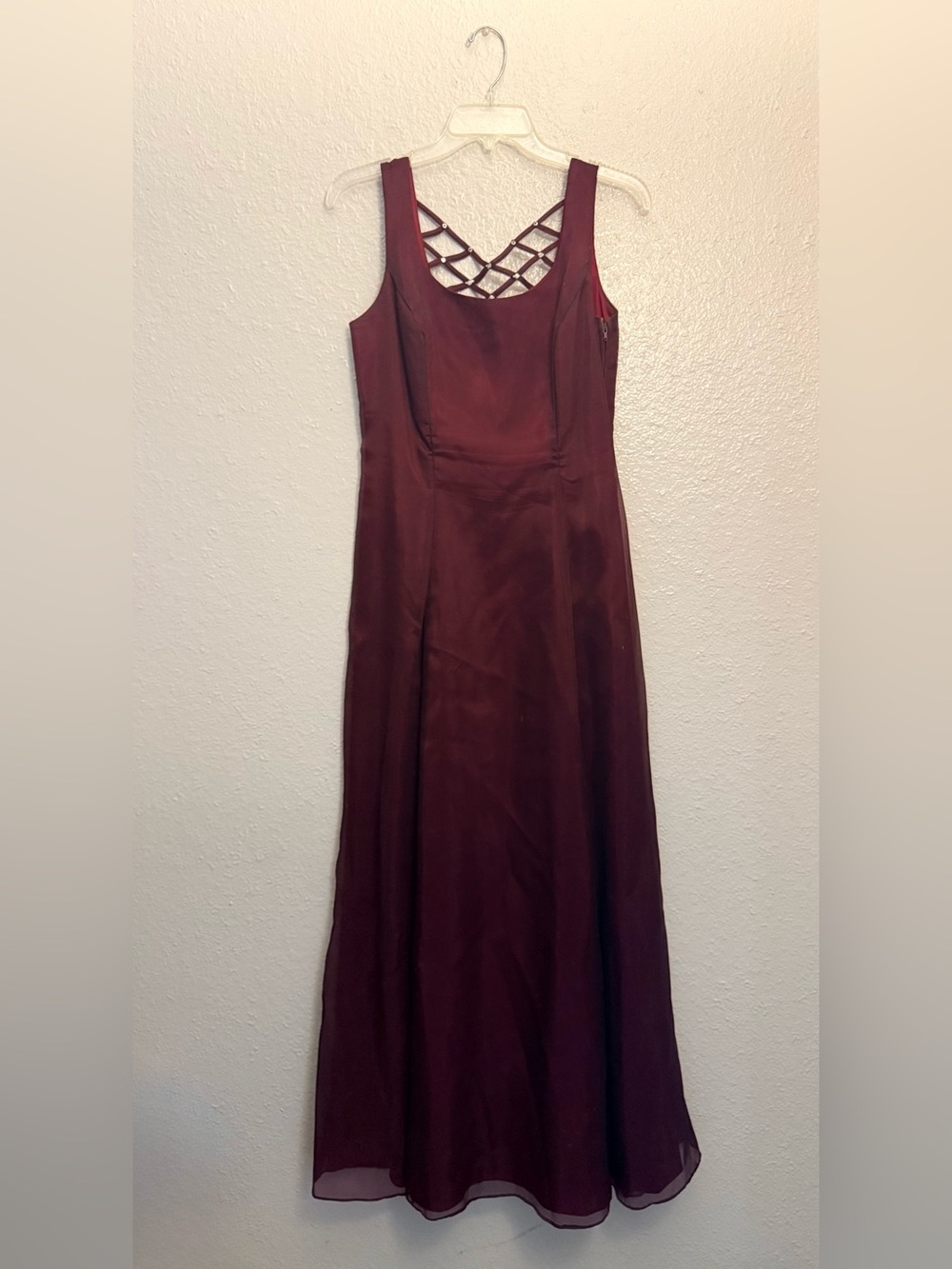 Burgundy Sleeveless Maxi Dress with Lattice Back Detail
